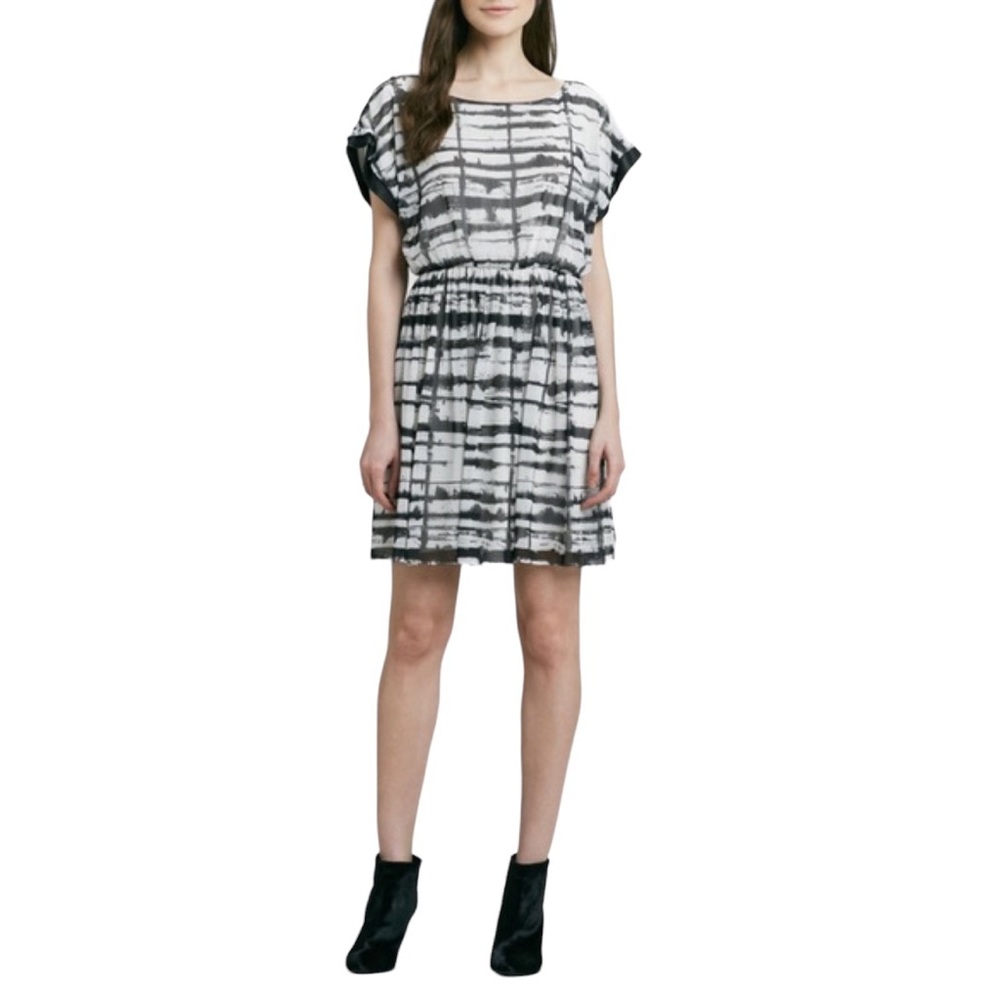 Alice + Olivia | Women’s Large | Black & White Matilda Leather Trim Mini Dress